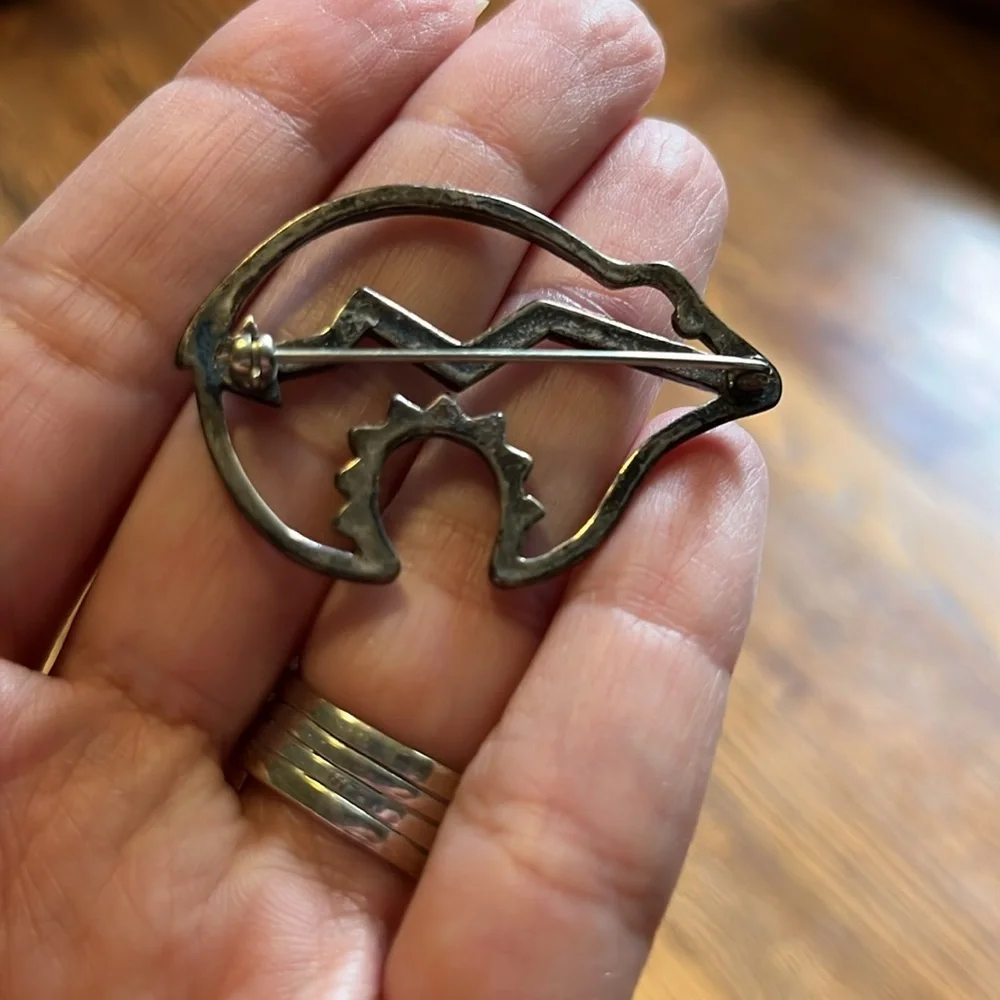 Sterling Silver Bear Pin Brooch 2”
